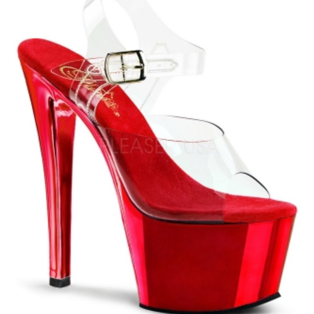 Sz 10 Please stiletto sandal. *NEW* Never worn. Metallic Red. S*E*X*Y